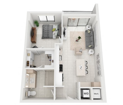 Floor plan for 1 bed, 1 bath, 720 sqft